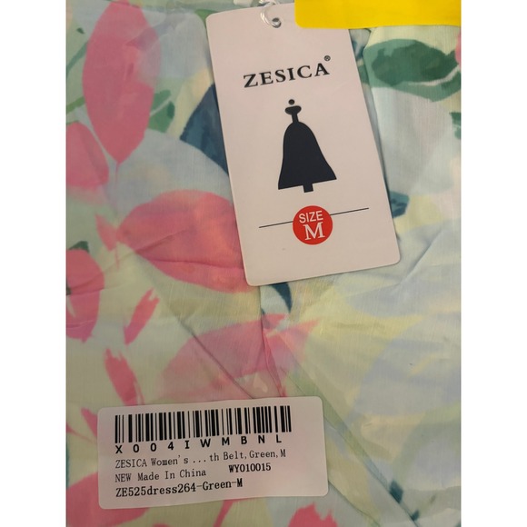 ZESICA Womens Floral V Neck Flutter Sleeve Belted Maxi Dress Green Multi Size M - Picture 3 of 4